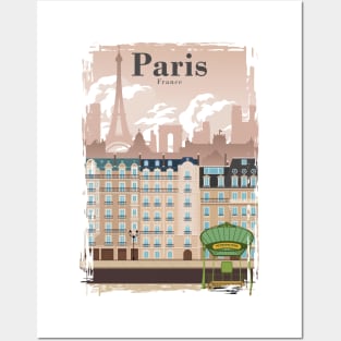 Paris Skyline Travel Poster Minimal Vintage Style Posters and Art